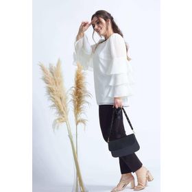 Moda Berray 28009 Ekru Kolları Fırfırlı Büyük Beden Kadın Bluz