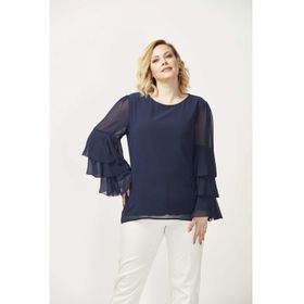 Moda Berray 28009 Lacivert Kolları Fırfırlı Büyük Beden Kadın Bluz