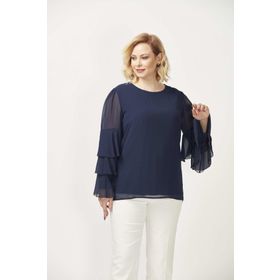 Moda Berray 28009 Lacivert Kolları Fırfırlı Büyük Beden Kadın Bluz