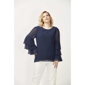Moda Berray 28009 Lacivert Kolları Fırfırlı Büyük Beden Kadın Bluz