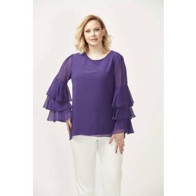 Moda Berray 28009 Mor Kolları Fırfırlı Büyük Beden Kadın Bluz
