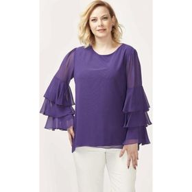 Moda Berray 28009 Mor Kolları Fırfırlı Büyük Beden Kadın Bluz