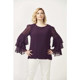 Moda Berray 28009 Mürdüm Kolları Fırfırlı Büyük Beden Kadın Bluz