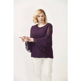 Moda Berray 28009 Mürdüm Kolları Fırfırlı Büyük Beden Kadın Bluz