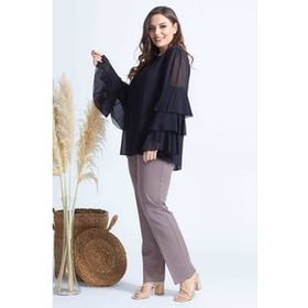 Moda Berray 28009 Siyah Kolları Fırfırlı Büyük Beden Kadın Bluz