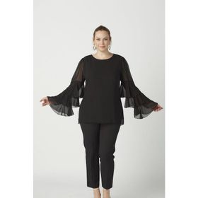 Moda Berray 28009 Siyah Kolları Fırfırlı Büyük Beden Kadın Bluz