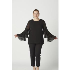 Moda Berray 28009 Siyah Kolları Fırfırlı Büyük Beden Kadın Bluz