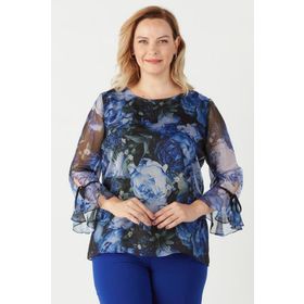 Moda Berray 3129 Saks Çiçek Desenli Şifon Büyük Beden Kadın Bluz