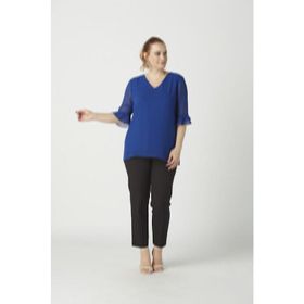 Moda Berray 3130 Saks Şifon Şık Tam Kalıp Büyük Beden Kadın Bluz