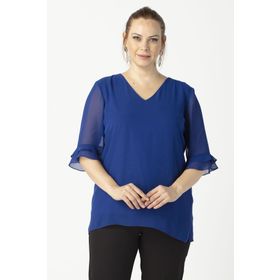 Moda Berray 3130 Saks Şifon Şık Tam Kalıp Büyük Beden Kadın Bluz
