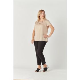 Moda Berray 3202 Vizon Damla Yaka Saten Kısa Kollu Büyük Beden Şık Kadın Bluz
