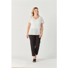 Moda Berray 3204 Beyaz Fistolu Kısa Kollu Büyük Beden Şık Kadın Bluz