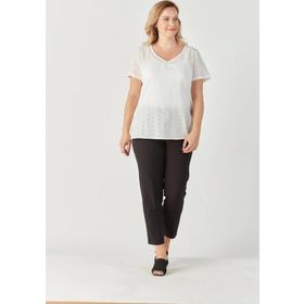 Moda Berray 3204 Beyaz Fistolu Kısa Kollu Büyük Beden Şık Kadın Bluz