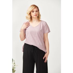 Moda Berray 3204 Lila Fistolu Kısa Kollu Büyük Beden Şık Kadın Bluz