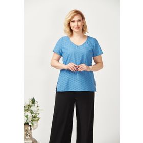 Moda Berray 3204 Mavi Fistolu Kısa Kollu Büyük Beden Şık Kadın Bluz