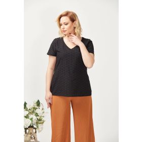 Moda Berray 3204 Siyah Fistolu Kısa Kollu Büyük Beden Şık Kadın Bluz