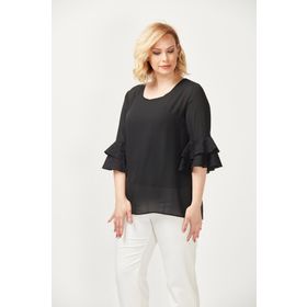 Moda Berray 3206 Siyah Kolları Fisto Detaylı Büyük Beden Kadın Bluz