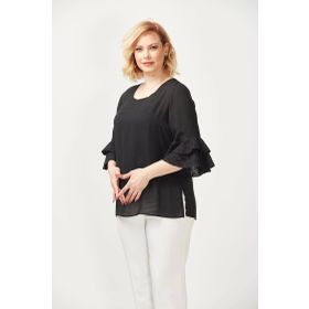 Moda Berray 3206 Siyah Kolları Fisto Detaylı Büyük Beden Kadın Bluz