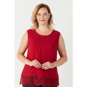 Moda Berray 3207 Kırmızı Etek Ucu Dantelli Şifon Büyük Beden Şık Kadın Bluz