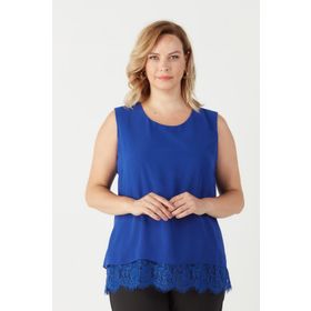 Moda Berray 3207 Saks Etek Ucu Dantelli Büyük Beden Şık Kadın Bluz