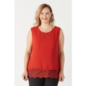 Moda Berray 3207 Tarçın Etek Ucu Dantelli Şifon Büyük Beden Şık Kadın Bluz
