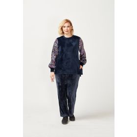 Moda Berray 3232 Lacivert Kadife Kolu Disko Payetli Büyük Beden Kadın Bluz