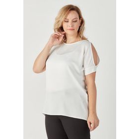 Moda Berray 3235 Beyaz Açık Omuz Detaylı Saten Büyük Beden Şık Kadın Bluz