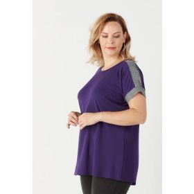 Moda Berray 3236 Mor Parlak Omuz Detaylı Esnek Büyük Beden Şık Kadın Bluz