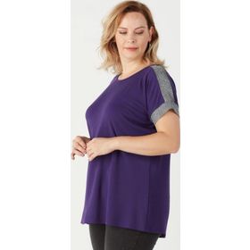 Moda Berray 3236 Mor Parlak Omuz Detaylı Esnek Büyük Beden Şık Kadın Bluz