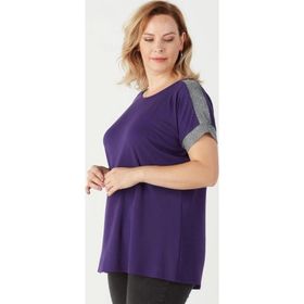 Moda Berray 3236 Mor Parlak Omuz Detaylı Esnek Büyük Beden Şık Kadın Bluz