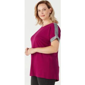 Moda Berray 3236 Violet Parlak Omuz Detaylı Esnek Büyük Beden Şık Kadın Bluz