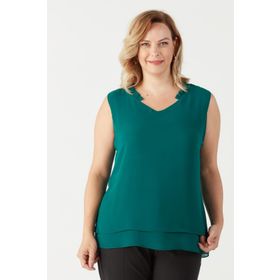 Moda Berray 3241 Petrol Yaka Fırfırlı Kolsuz Büyük Beden Şık Kadın Bluz