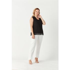 Moda Berray 3241 Siyah Yaka Fırfırlı Kolsuz Büyük Beden Şık Kadın Bluz
