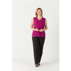 Moda Berray 3241 Violet Yaka Fırfırlı Kolsuz Büyük Beden Şık Kadın Bluz