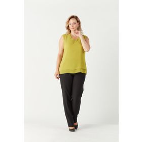 Moda Berray 3241 Yağ Yeşili Yaka Fırfırlı Kolsuz Büyük Beden Şık Kadın Bluz