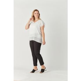 Moda Berray 3249 Beyaz Omuz Fırfırlı Şifon Büyük Beden Şık Kadın Bluz