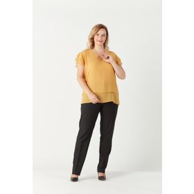 Moda Berray 3249 Sarı Omuz Fırfırlı Şifon Büyük Beden Şık Kadın Bluz