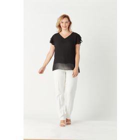 Moda Berray 3249 Siyah Omuz Fırfırlı Şifon Büyük Beden Şık Kadın Bluz