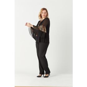 Moda Berray 4039 Siyah Leopar Desenli Volan Kollu Büyük Beden Kadın Bluz