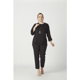 Moda Berray 4041 Siyah Kolyeli Arka Yaka Fermuarlı Krep Büyük Beden Kadın Bluz