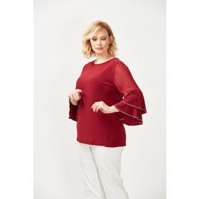 Moda Berray 4043 Bordo Kolları Volanlı Esnek Şık Taşlı Büyük Beden Kadın Bluz