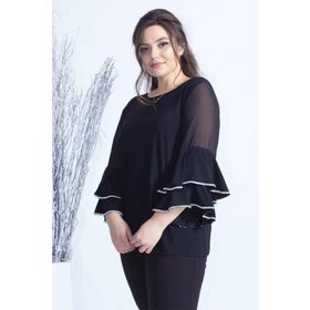 Moda Berray 4043 Siyah Kolları Volanlı Esnek Şık Taşlı Büyük Beden Kadın Bluz
