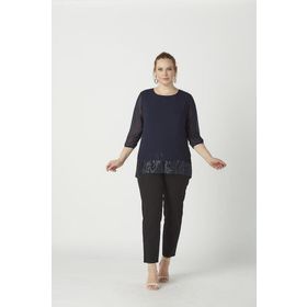 Moda Berray 4046 Lacivert Şifon Payet Dantel Kombinli Büyük Beden Şık Kadın Bluz