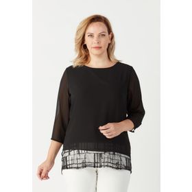 Moda Berray 4046 Siyah Şifon Payet Dantel Kombinli Büyük Beden Şık Kadın Bluz