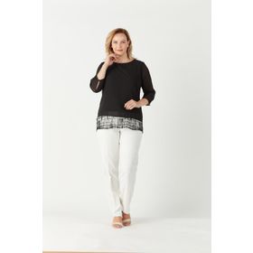 Moda Berray 4046 Siyah Şifon Payet Dantel Kombinli Büyük Beden Şık Kadın Bluz