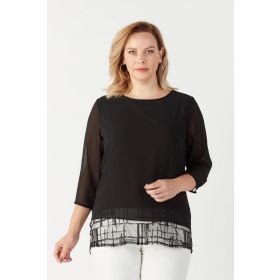 Moda Berray 4046 Siyah Şifon Payet Dantel Kombinli Büyük Beden Şık Kadın Bluz