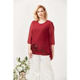 Moda Berray 4047 Bordo Şifon Payet Dantel Kombinli Büyük Beden Kadın Bluz