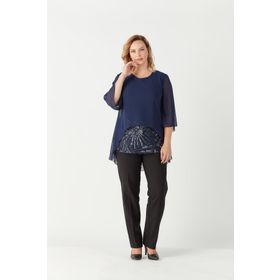 Moda Berray 4047 Lacivert Şifon Payet Dantel Kombinli Büyük Beden Kadın Bluz