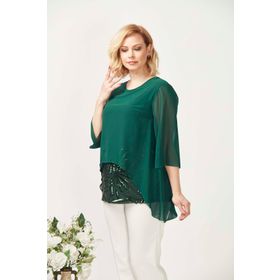 Moda Berray 4047 Yeşil Şifon Payet Dantel Kombinli Büyük Beden Kadın Bluz