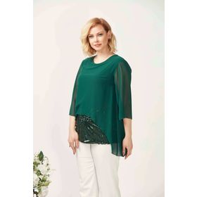 Moda Berray 4047 Yeşil Şifon Payet Dantel Kombinli Büyük Beden Kadın Bluz